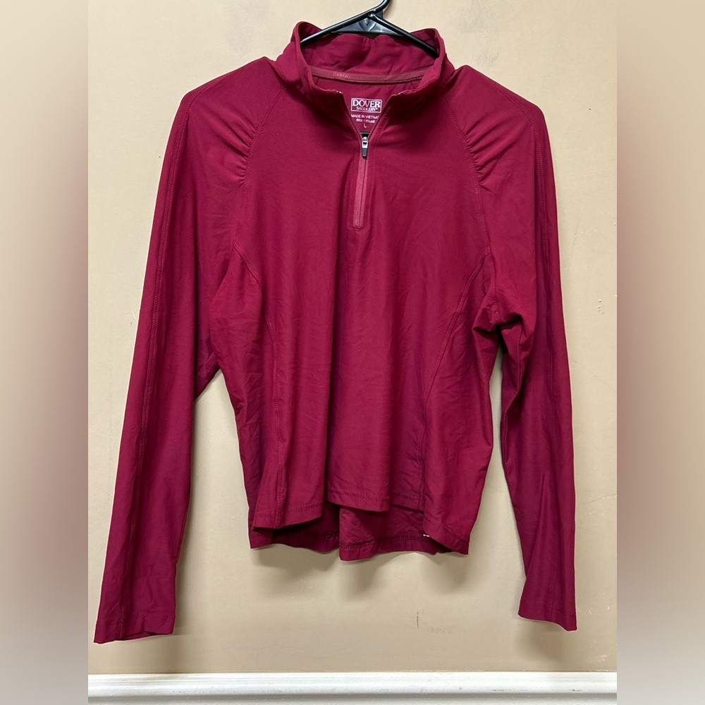 Dover Saddlery Long Sleeve Shirt Women L Red 1/4 Zip Pullover Stretch